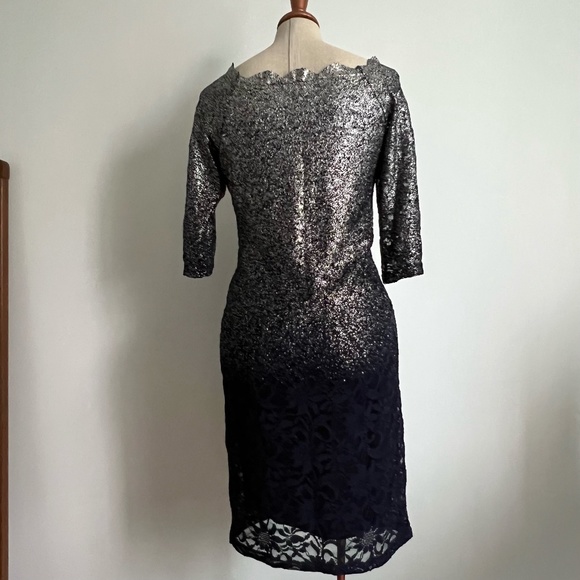 Marina - Dark Blue & Silver Floral Lace Midi Dress - Picture 6 of 13